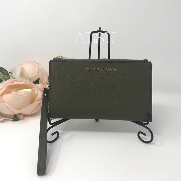 Michael Kors DoubleZip Wristlet Wallet Duffl Green - Picture 2 of 6